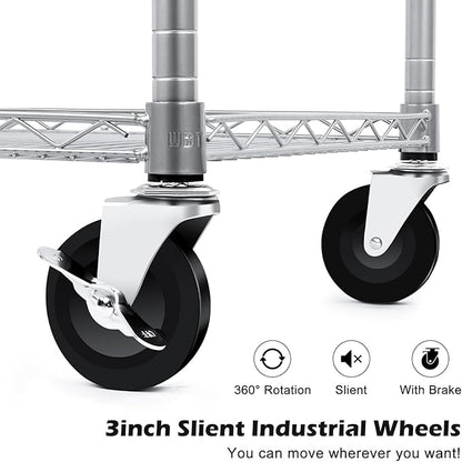 Heavy Duty 3 Tier Utility Cart,Wire Rolling Carts with Wheels, Commercial Grade Service Cart with Shelving Liners and Handle Bar Metal Carts for Kitchen Office Hardware