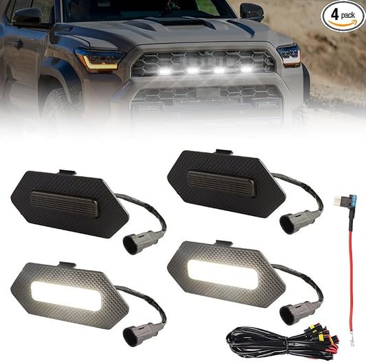 4 PCS Full LED Front Grille Lights for Toyo-ta 4runner 2025 TRD & TRD PRO & Trailhunter, White LED Grilles Clearance Light, 4Runner Accessories