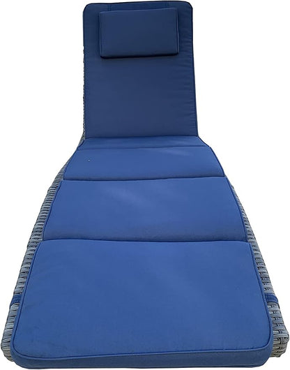 BTEXPERT Outdoor Chaise Lounges Pool Cushioned Chair Wicker Patio Rattan Poolside Folding Space Saving Sun Lounger Adjustable Backrest Couch Reclining Fully Assembled Two Piece Blue