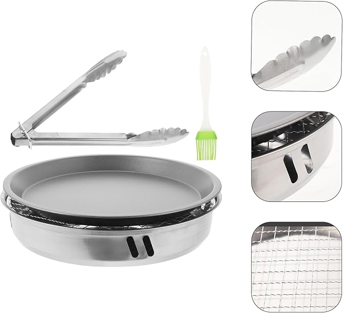 DOITOOL 28cm Portable Outdoor Charcoal Grill with Non-stick Tray, Disposable Mini Bbq Stove for Camping, Picnic, and Backyard Barbecue, Includes Random Color Cleaning Brush