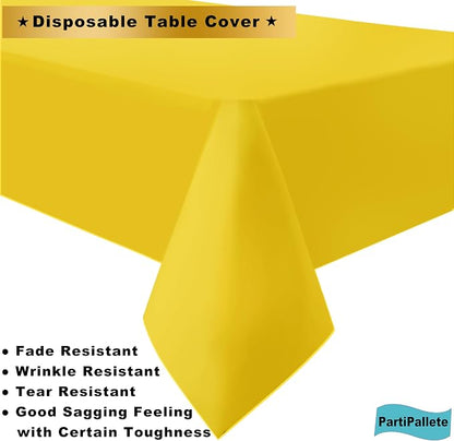 3-Pack Premium Plastic Yellow Tablecloth Disposable 54" x 108" Rectangle Table Cover Party PEVA Table Cloths for Parties Birthday Wedding Graduation Banquet Fits up to 8 ft Long Tables