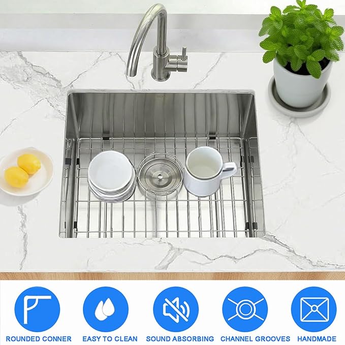 16 x 18 Inch Undermount Kitchen Bar Sink, Handmade Single Bowl 304 Stainless Steel Wet RV Sinks, Indoor and Outdoor Deep Kitchen Laundry Basin with Accessories