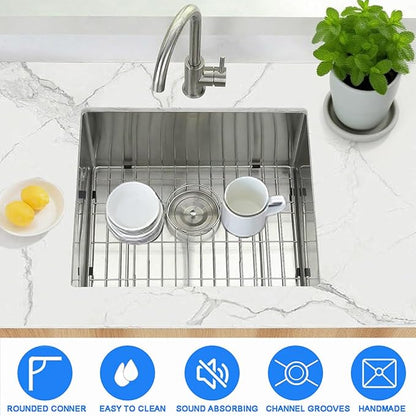 18 x 19 Inch Undermount Kitchen Bar Sink, Handmade Single Bowl 304 Stainless Steel Wet RV Sinks, Indoor and Outdoor Deep Kitchen Laundry Basin with Accessories