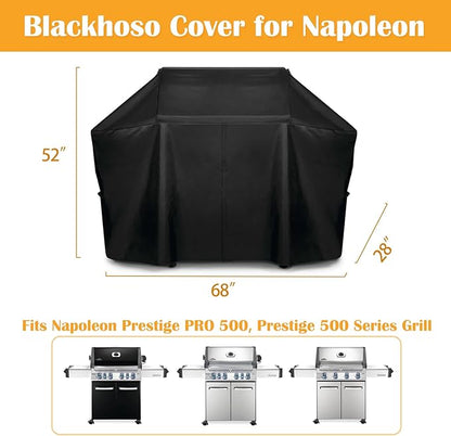 Grill Cover 61500 for Napoleon Prestige PRO 500 and Prestige 500 Grill, 600D Heavy Duty PU Material Wateproof Grill Cover, Velcro Closure, Adjustable Buckled Straps