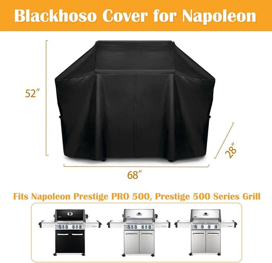 Grill Cover 61500 for Napoleon Prestige PRO 500 and Prestige 500 Grill, 600D Heavy Duty PU Material Wateproof Grill Cover, Velcro Closure, Adjustable Buckled Straps