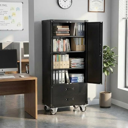 71" Heavy-Duty Metal File Cabinet with Lockable Drawers & Doors, Adjustable Shelves for Letter/Legal/F4/A4 Size, Easy Assembly for Home Office Garage Storage Cabinet, Black