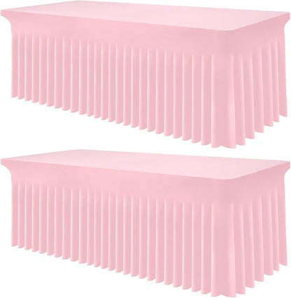 Smiry 2 Pack Spandex Elastic Fitted Table Cloth Skirt for 8FT Table | Stretch Washable Table Cloth, Banquet Table Cover for Wedding, Party, Indoor & Trade Shows, (Pink, 96Lx30Wx30H)