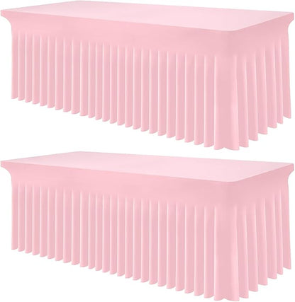 Smiry 2 Pack Spandex Elastic Fitted Table Cloth Skirt for 6FT Table | Stretch Washable Table Cloth, Banquet Table Cover for Wedding, Party, Indoor & Trade Shows, (Pink, 72Lx30Wx30H)