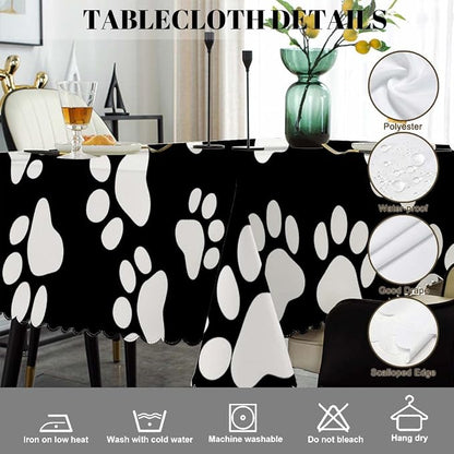 Swono Decorative Rectangle Table Cloth Dog Paw, Cat Footprint Dog Paw Prints Black White Polyester Tablecloth Kitchen Table Cover for Dining BBQ Picnic Coffee Table 50x72, 4-6 Seats