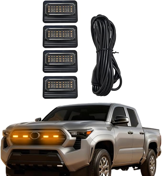 LED Grille Lights Fit for Toyota Tacoma 2024 2025 SR SR5, Amber Grille Light Strips, IP68 Waterproof Seal, Non-Destructive Installation, Off-Road Marker Light Kit, Car Accessories