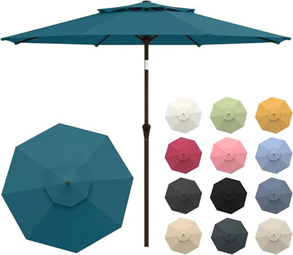 10FT Patio Umbrella, 2 Tier Outdoor Table Umbrella, Large Vented Market Umbrellas with Push Button Tilt and Crank, 8 Sturdy Ribs for Backyard, Deck, Pool, UPF50+ UV Protection
