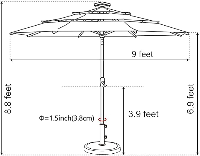 EliteShade USA 10-Year-Non-Fading 9ft 3-Tier Market Patio Umbrella, Commercial Table Umbrella with 80 Solar LED Lights, Crank Open, Windproof & UPF 50+ UV Protection for Garden, Deck, Pool, Backyard, Mushroom