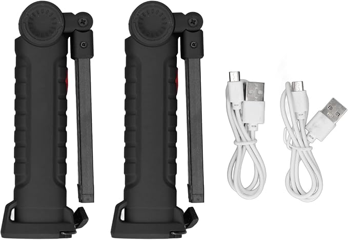 Rechargeable Work Light 2 Pack Magnetic Base Foldable COB Worklight with 360 Rotatable 180 Foldable Design Portable Grill Light for Outdoor Camping Maintenance and Emergency Us