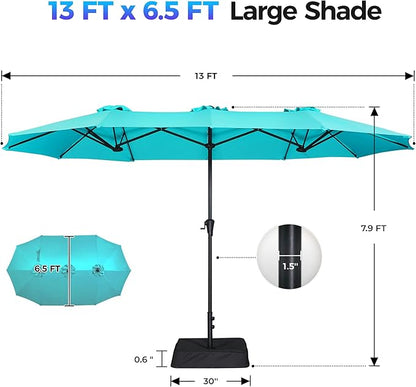 SUPERJARE 13FT Outdoor Patio Umbrella with Base Included, Double Sided Pool Umbrellas with Fade Resistant Canopy, Large Table Umbrella for Deck, Market, Backyard - Light Blue