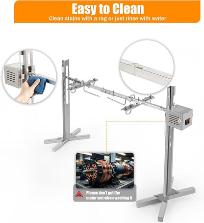 Barbeque Rack,Stainless Steel Hanging Grill Rotisserie,Rotation Camp Fire Cooking Racks,Charcoal Grills,Adjustable Height,with Electric Motor Automatic Rotation,Suitable for Picnics, Camping