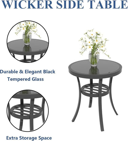 ALAULM 5 Piece Aluminum Outdoor Swivel Chairs High Back Metal Swivel Rocking Chairs with 5.1" Sponge Cushions, 2 Ottmans and 1 Coffee Table for Patio, Porch, Backyards, Garden(Grey)
