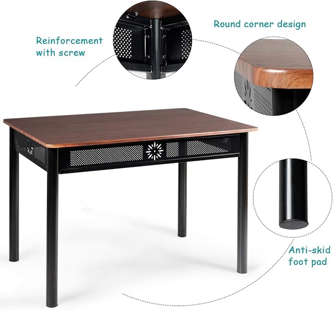 Tangkula 5 Pieces Dining Table and Chairs Set, Vintage Retro Wood Top Metal Frame Padded Seat Dining Table Set Home Kitchen Dining Room Furniture