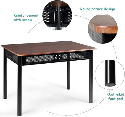 Tangkula 5 Pieces Dining Table and Chairs Set, Vintage Retro Wood Top Metal Frame Padded Seat Dining Table Set Home Kitchen Dining Room Furniture
