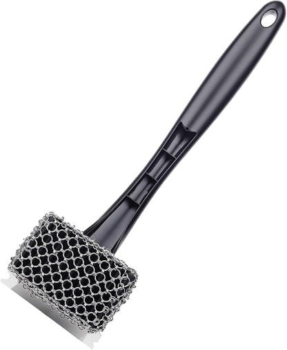 Bristle-Free Grill Brush & Scraper,Durable, Efficient and Extra Safe BBQ Cleaning Brush for Cast Iron and Stainless Steel Outdoor Grills(Coarse Mesh)