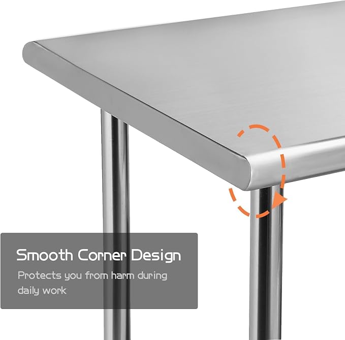Stainless Steel Prep Table with Undershelf 36x24 Inches 3ft | Heavy Duty Metal Workbench with Adjustable Lower Shelf for Commercial Kitchen Restaurant Laundry Garage Hotel Workshop Chef