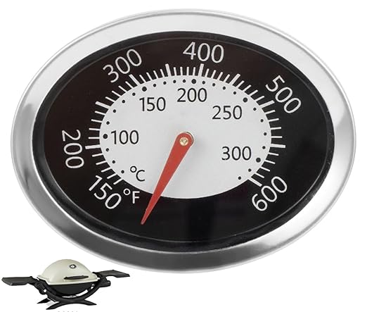 DcYourHome Temperature Gauge for Weber Q2200 Q1200 Q120 Q220 Thermometer Replacement Parts, Oval Q Thermometer for Weber 60070 51010001 54060301 51040001 51080001 566001 Grill Temperature Gauge Parts