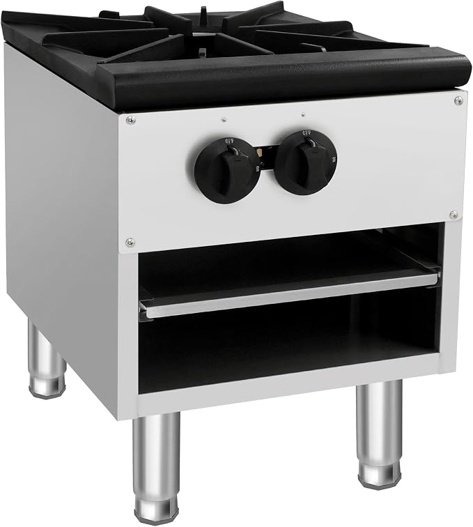 Countertop Stock Pot Range,NG LP Commercial Cooker with 80000 BTU Ring Burner,430 Stainless Steel Body,Removable Waste Tray,Adjustable Legs for Restaurant Catering Food Truck Use (Silver,1 Burner)