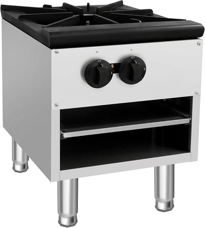 Countertop Stock Pot Range,NG LP Commercial Cooker with 80000 BTU Ring Burner,430 Stainless Steel Body,Removable Waste Tray,Adjustable Legs for Restaurant Catering Food Truck Use (Silver,1 Burner)