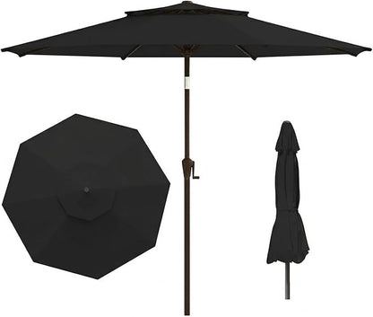 Outdoor Patio Umbrella, 2 Tiers Market Table Umbrella with 8 Sturdy Ribs, Push Button Tilt and Crank, UPF50+ UV Protection for Deck, Pool, Garden and Backyard