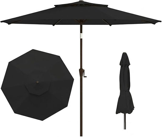 Outdoor Patio Umbrella, 2 Tiers Market Table Umbrella with 8 Sturdy Ribs, Push Button Tilt and Crank, UPF50+ UV Protection for Deck, Pool, Garden and Backyard