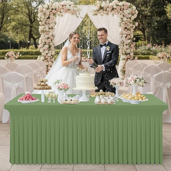 Smiry 2 Pack Spandex Elastic Fitted Table Cloth Skirt for 4FT Table | Stretch Washable Table Cloth, Banquet Table Cover for Wedding, Party, Indoor & Trade Shows, (Sage Green, 48Lx30Wx30H)