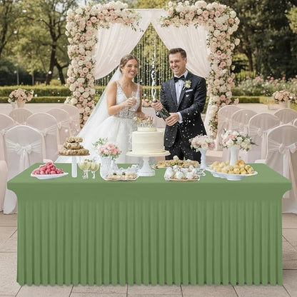 Smiry 2 Pack Spandex Elastic Fitted Table Cloth Skirt for 4FT Table | Stretch Washable Table Cloth, Banquet Table Cover for Wedding, Party, Indoor & Trade Shows, (Sage Green, 48Lx30Wx30H)