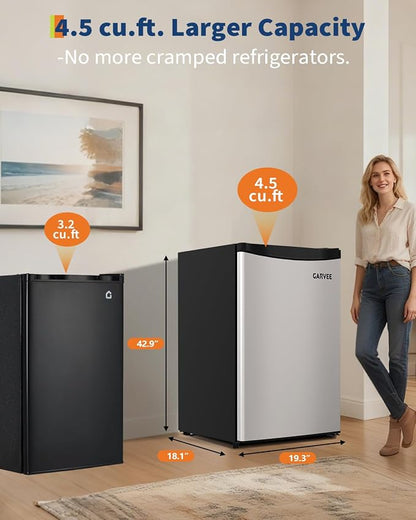 Garvee 4.5 Cu.Ft Mini Fridge with Freezer, Low Noise< 38dB, Compact Refrigerator w/Reversible Door, Adjustable Thermostat, Energy-Efficient Small Fridge for Bedroom, Office, Dorm | Low Noise 38dB with Adjustable Thermostat, Small Refrigerator for Bedro...