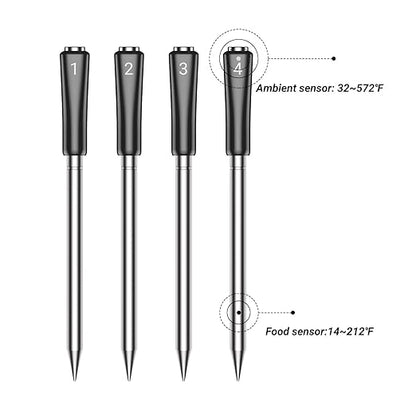 INKBIRD 14-BW Replacement Probe 4-Pack Kit，Only Compatible with 14-BW Wireless Meat Thermometer, IP67 Waterproof Probe for BBQ, Grill, Smoker, Oven, Rotisserie（Only Probes）