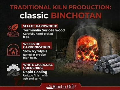 The Bincho Grill Binchotan Charcoal for Japanese BBQ. Natural Hardwood High-Grade Yakitori and All Types of Grills. (9.9 lbs / 4.5 kg) Black