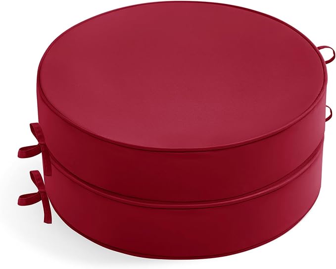 Summsun Outdoor Bistro Chair Cushions Set of 2, 15" D x 3" H Round Chair Cushions Waterproof and Fade Resistant Chair Cushion Pads with Non-Slip Ties and Removable Covers for Garden, Burgundy