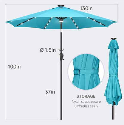 FLAME&SHADE Solar Patio Umbrella with a Centre Light, 11 FT Aqua Blue | 40 LED Lights, UV Protection, Waterproof, Porch Deck Outdoor Umbrella for Pool, Backyard, Garden, Provides Evening Lighting