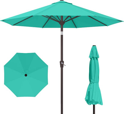 Kingdura 10FT Outdoor Patio Umbrella, Round Market Table Umbrella with Push‑Button Tilt and Crank Lift, 8 Sturdy Metal Ribs, UV50+ Protection Canopy for Backyard, Lawn, Deck, Poolside, Garden (Tiffany blue)