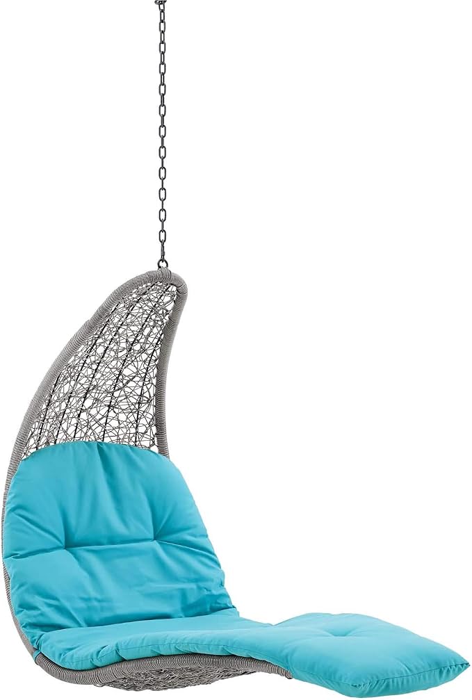 Modway Landscape Wicker Rattan Outdoor Patio Porch Chaise Lounge Hanging Swing Chair in Light Gray, Turquoise