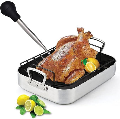 Turkey Baster, Professional Turkey Baster Syringe for Cooking with Cleaning Brush and Marinade Tools, Stainless Steel Turkey Baster for Oiling and Marinating Turkey, Beef, Pork, Fish