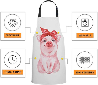 oFloral Pink Pig Apron Chefs Apron, Cooking and Baking Apron for Men and Women, Kitchen Aprons, Butchers Apron, BBQ & Catering Bibs, 27 X 31 Inch