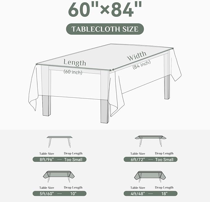 Softalker Rectangle Tablecloth, Waterproof Table Cloths Wrinkle Free Fabric Washable Polyester Table Cover for Dining Tables Party Outdoor Camping Parties Buffet - 60 x 84 inch, Ivory