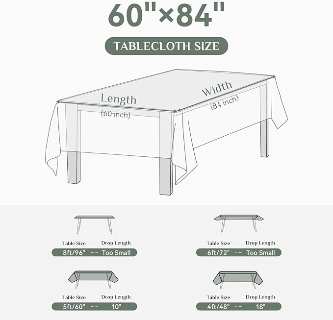 Softalker Rectangle Tablecloth, Waterproof Table Cloths Wrinkle Free Fabric Washable Polyester Table Cover for Dining Tables Party Outdoor Camping Parties Buffet - 60 x 84 inch, White