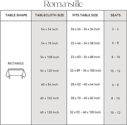 Romanstile 100% Waterproof Rectangle PVC Tablecloth, Oil Spill Proof Vinyl Table Cloth, Heavy Duty Wipe Clean Plastic Table Covers for Kitchen/Dining/Parties - 60 x 104 Inch, White