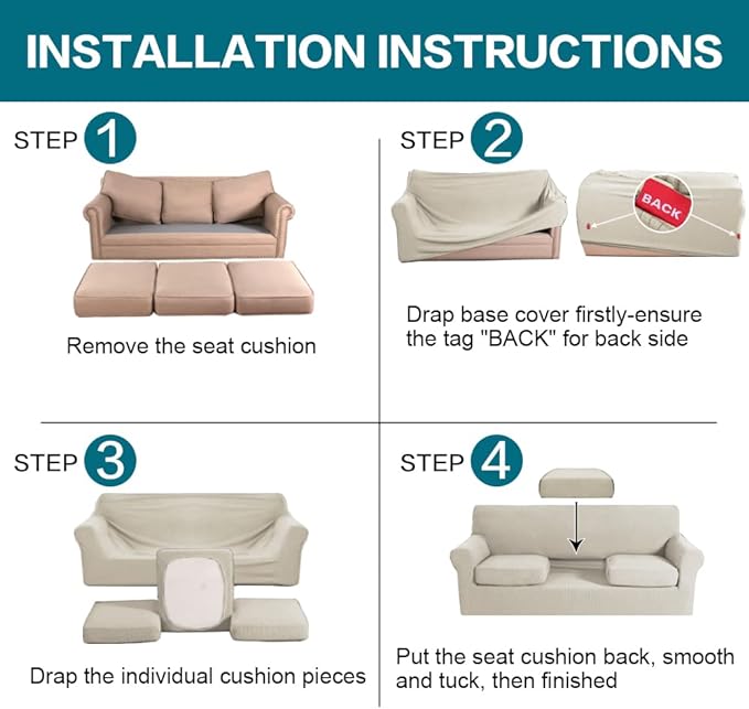 Turquoize 4 Piece Sofa Covers for 3 Cushion Couch Sofa Slipcover Soft Couch Cover for Dogs-Washable Sofa Furniture Covers with 3 Individual Large Cushion Covers (XL Sofa, Island Fossi)