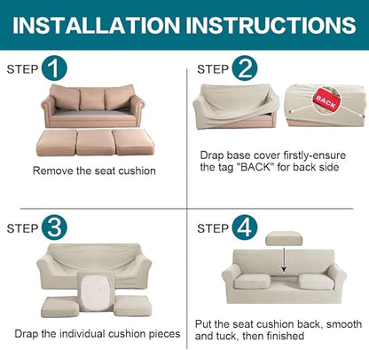 Turquoize 4 Piece Sofa Covers for 3 Cushion Couch Sofa Slipcover Soft Couch Cover for Dogs-Washable Sofa Furniture Covers with 3 Individual Large Cushion Covers (XL Sofa, Island Fossi)