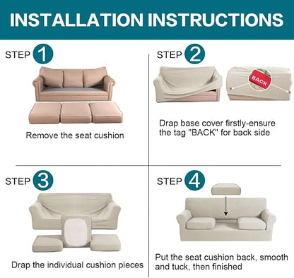 Turquoize 4 Piece Sofa Covers for 3 Cushion Couch Sofa Slipcover Soft Couch Cover for Dogs-Washable Sofa Furniture Covers with 3 Individual Cushion Covers (3 Cushion Sofa, Island Fossi)
