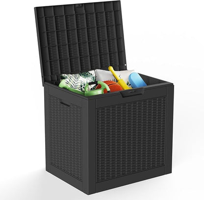Pepe Tee 30 Gallon Deck Box, Waterproof Resin Outdoor Storage Box with Lid, All-Weather Garden Tool Organizer, Charcoal