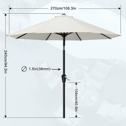 MASTERCANOPY 9ft Patio Umbrella with Tilt & Crank, Light Beige | 8 sturdy ribs;UV/water resistant;Vent;easy setup;for garden/deck/backyard/pool