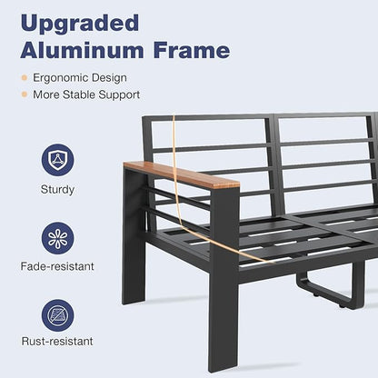 Aoxun Aluminum Patio Furniture Set with Umbrella 7 Seats, Oversized Outdoor Sectional with Washable Thick Cushions, Coffee Table, Patio Conversation Sets for Porch, Balcony, Deck