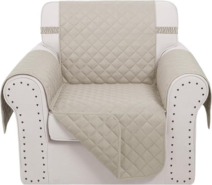 Reversible Recliner Chair Covers, 23" Chair, Beige/Beige | Chair Covers for Living Room with Elastic Straps, Water Repellent, Chair Protectors Covers for Dogs